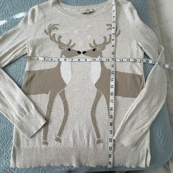 LOFT Deer Sweater Womens S Beige Winter Reindeer Holiday Pullover Knit Softgirl - Picture 4 of 6